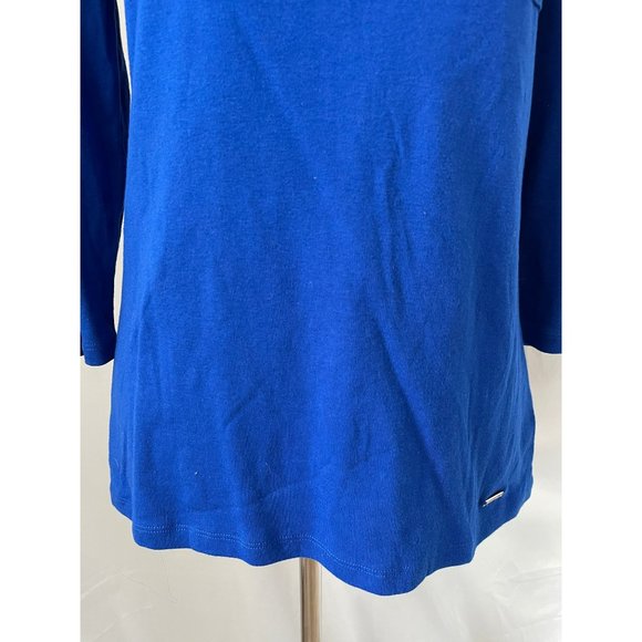 Ellen Tracy Blue Long Sleeve Zipper Pocket Tee - Picture 3 of 11